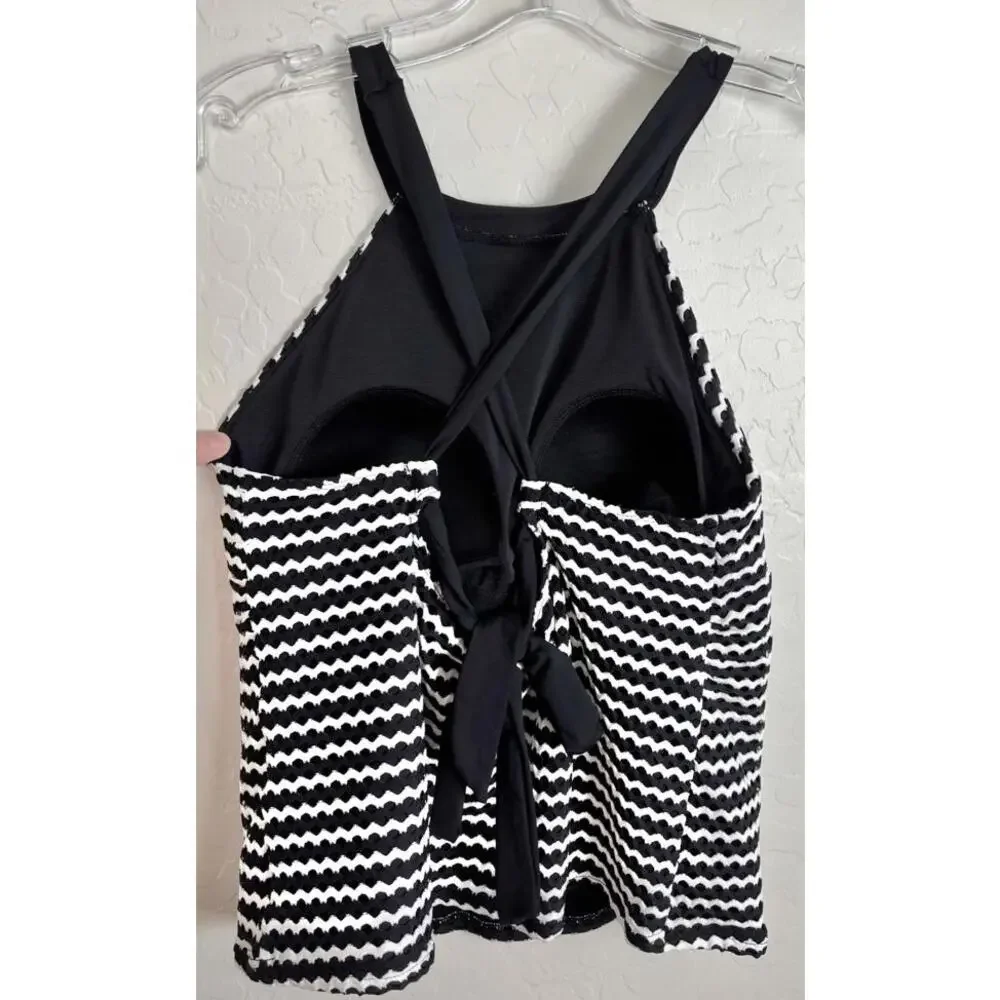 Lands End Tankini Zigzag Stripe 10 Black White X Back 1860 - Picture 3 of 5